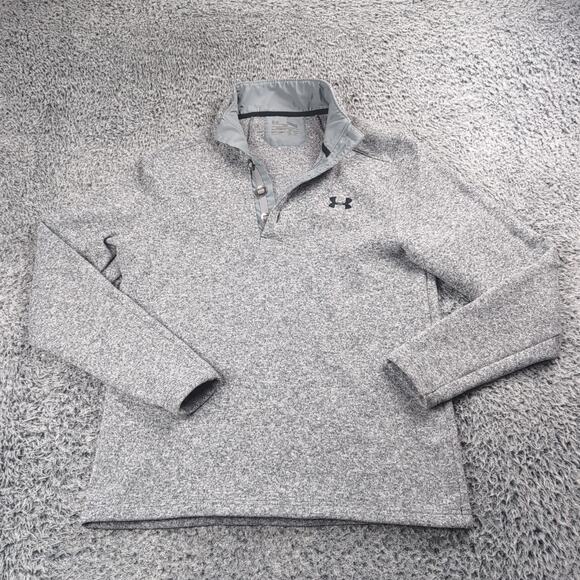 Under Armour Sweatshirt Men Medium Gray Fleece Quarter Button Lounge Athleisure - Picture 1 of 5